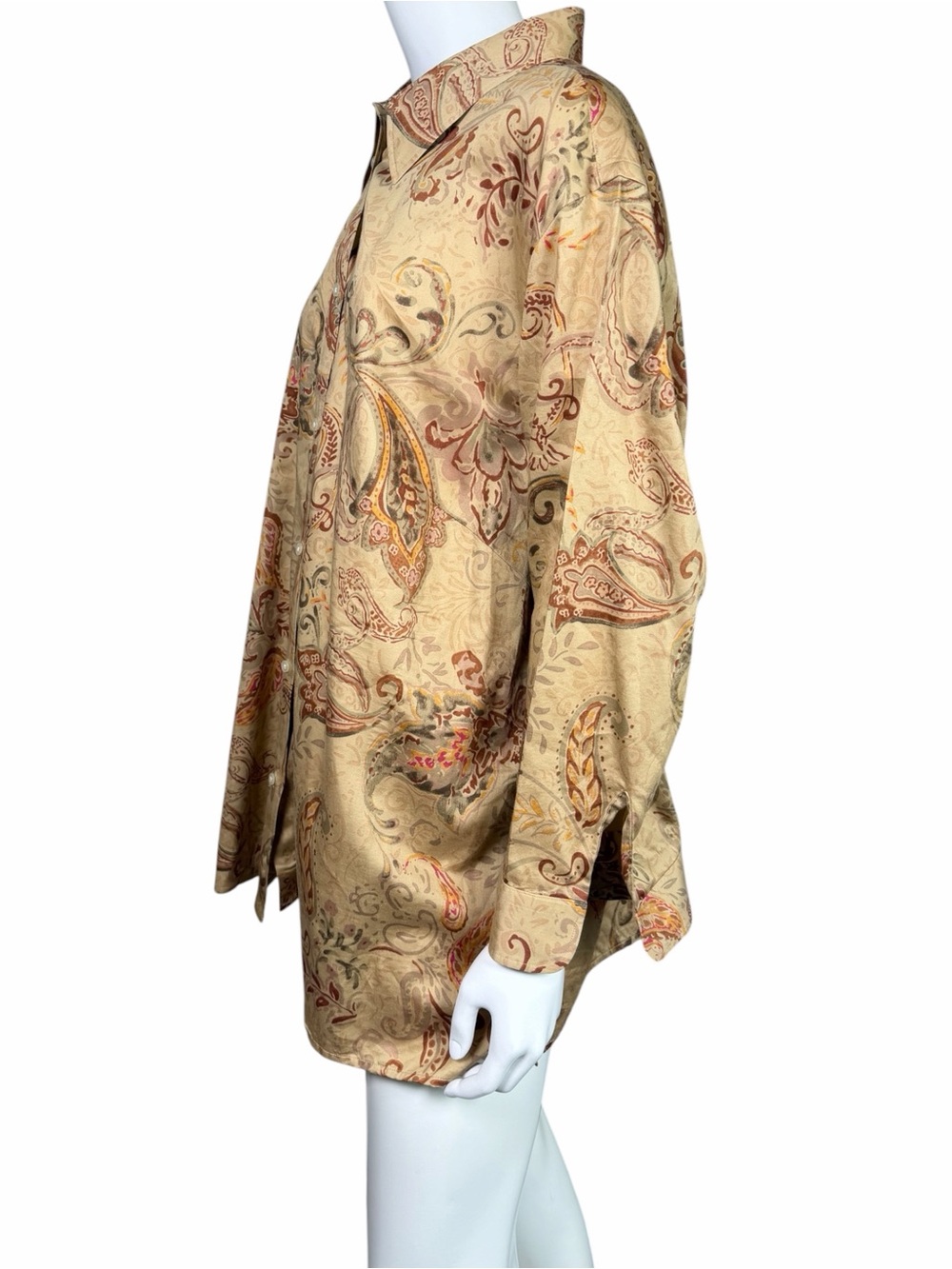 Lauren Ralph Lauren Paisley Button Front Shirt Blouse Tan 3X Business Casual - Picture 7 of 9